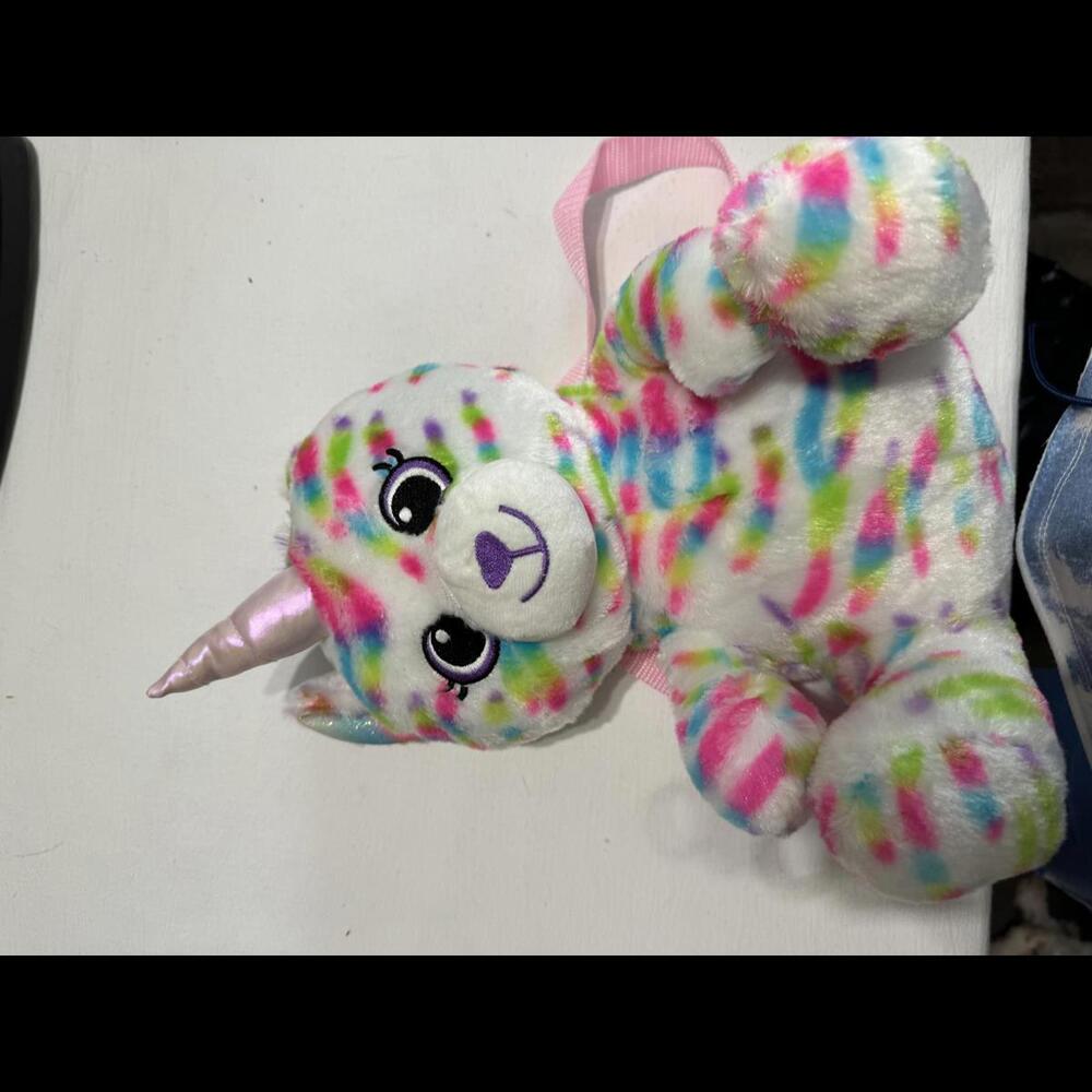 Colorful Plush Unicorn Toy with Pink Horn Backpack